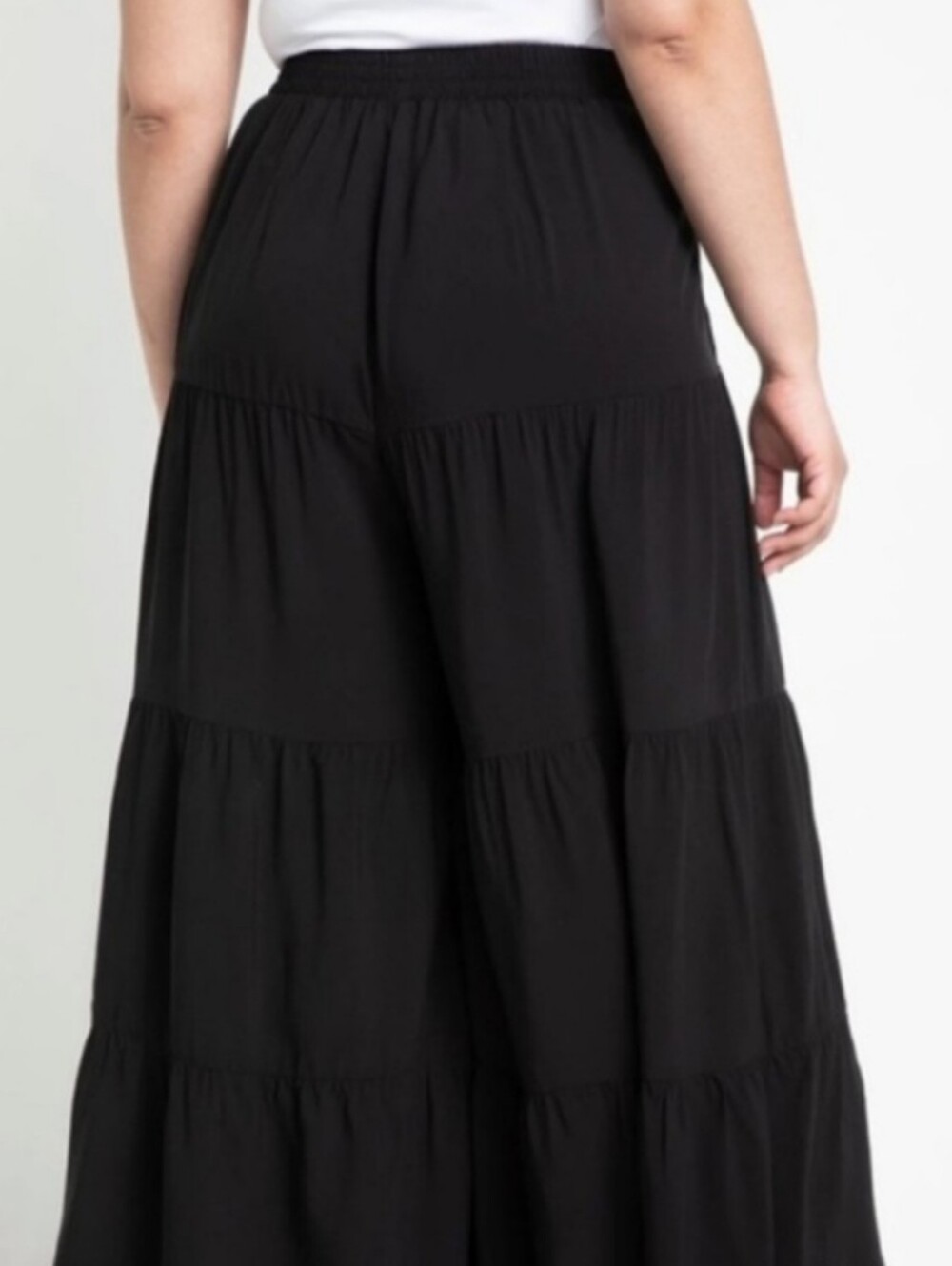 Eloquii Black Wide-Leg Tiered Palazzo Pants - Picture 3 of 12